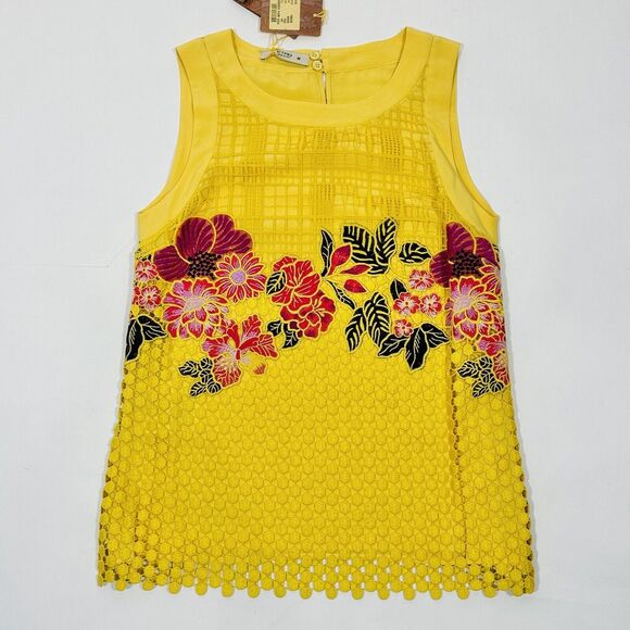 ETRO 40 US/4 Sleeveless Embroidered Lace Flower Sleeveless Top Yellow NWT $1,640 - Picture 3 of 12